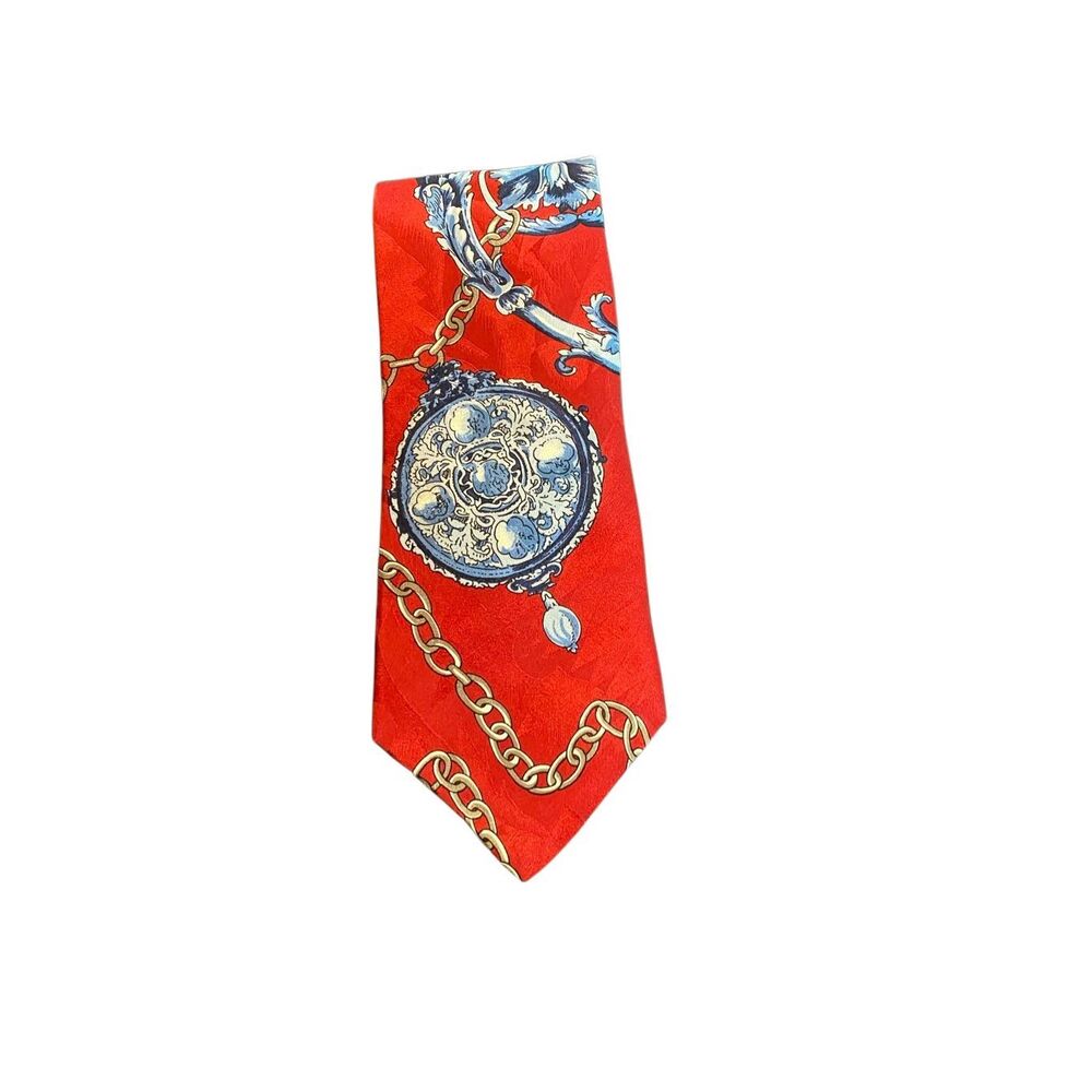 Valentino Pietro men’s red and blue print 100% silk tie